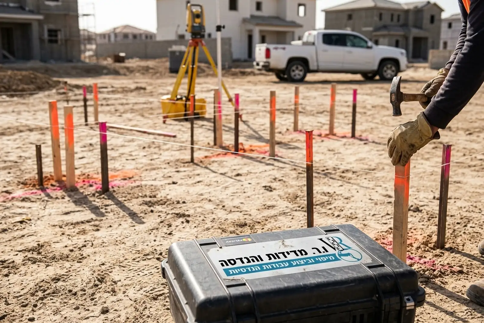 סימון קווי בניין ויתדות בשטח לפי תכנית היתר סימון קווי בניין ויתדות בשטח לפי תכנית היתר