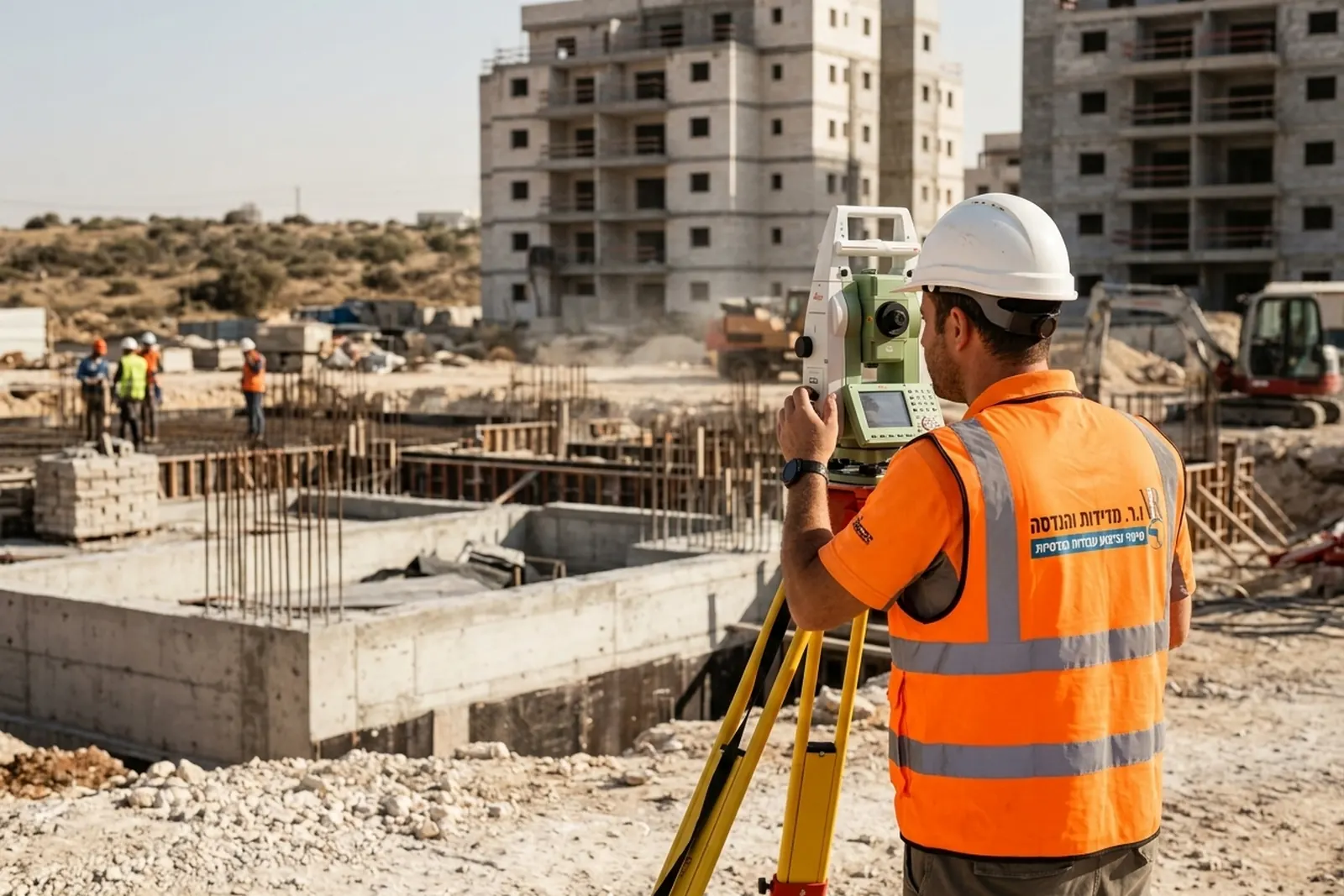 מדידה טופוגרפית באמצעות תחנה טוטאלית באתר בנייה מדידה טופוגרפית באמצעות תחנה טוטאלית באתר בנייה